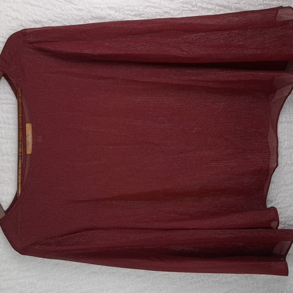 Ellen Tracy Sheer Top Large Maroon Red A101